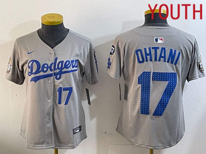 Youth Los Angeles Dodgers 17 Ohtani Grey Game 2024 Nike MLB Jersey style 12053